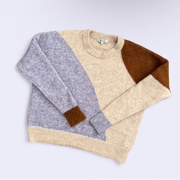 Madewell Sweaters - Madewell Colorblock Sweater Wool Camel Hair Lilac Cream S